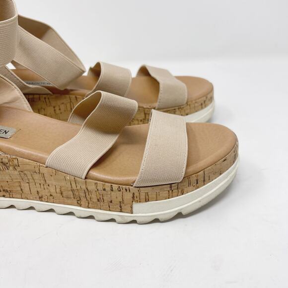 Steve Madden Size 9 Cream Bandi Flatform Sandals Strappy Elasticized Stacked - Picture 3 of 13